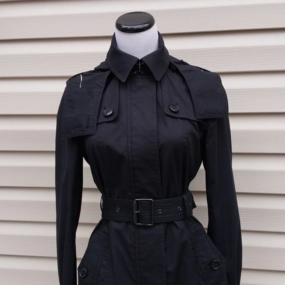 Burberry Black Trench Coat with Check Lining - Picture 3 of 14